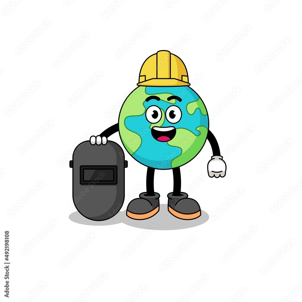 Mascot of earth as a welder