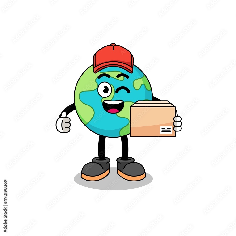 Fototapeta premium earth mascot cartoon as an courier