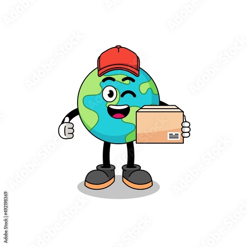 earth mascot cartoon as an courier