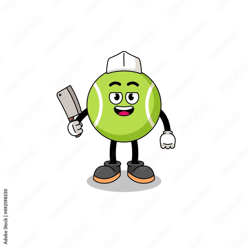 Mascot of tennis ball as a butcher Mascot of tennis ball as a butcher