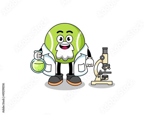 Mascot of tennis ball as a scientist