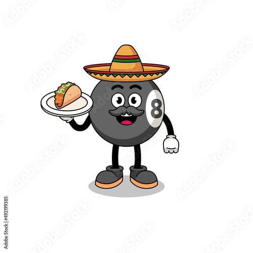 Character cartoon of billiard ball as a mexican chef