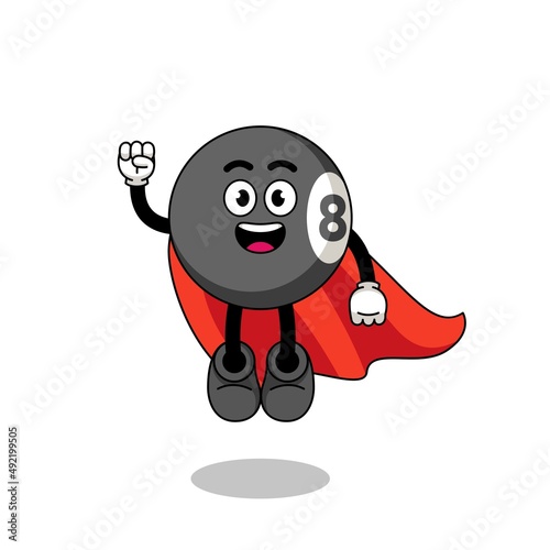 billiard ball cartoon with flying superhero