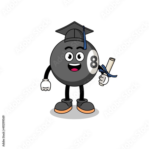 billiard ball mascot with graduation pose