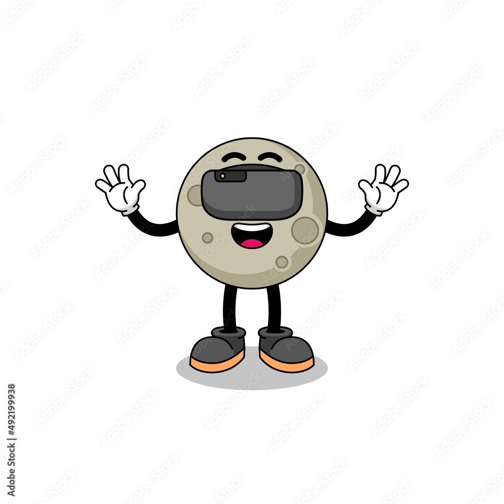 Illustration of moon with a vr headset Illustration of moon with a vr headset