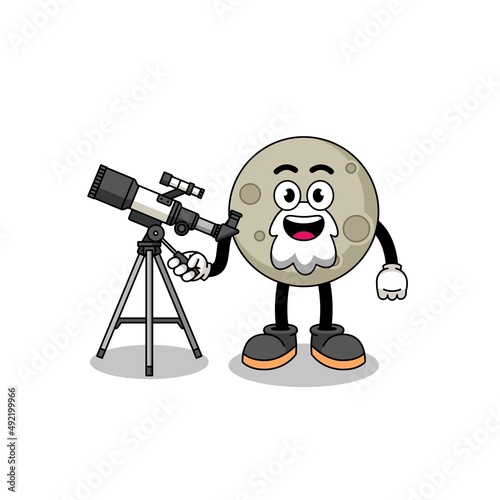 Illustration of moon mascot as an astronomer