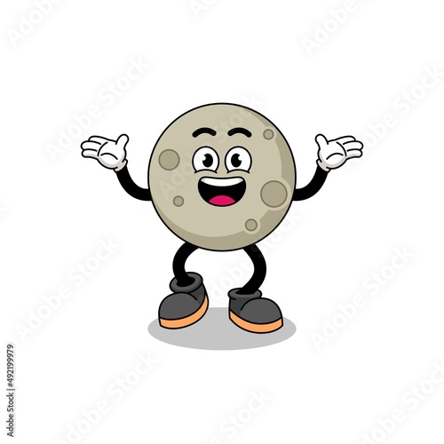 moon cartoon searching with happy gesture