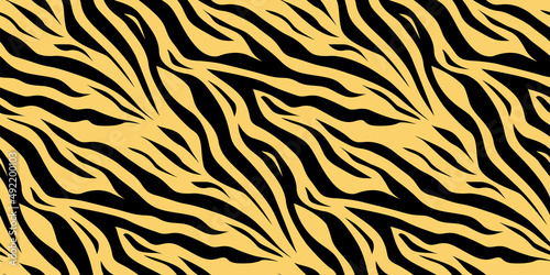 Tiger or zebra yellow fur repeating texture. Seamless vector pattern
