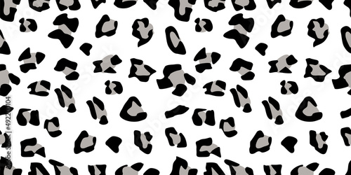 Seamless leopard fur pattern. Fashionable wild leopard print background. Stylish vector black and white illustration