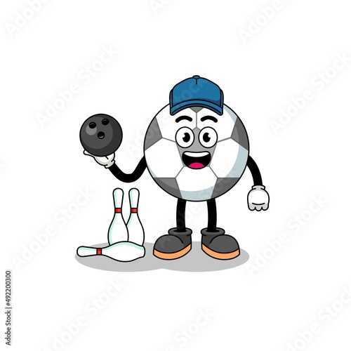 Mascot of soccer ball as a bowling player
