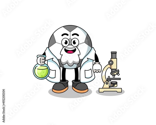 Mascot of soccer ball as a scientist