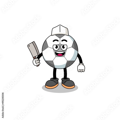 Mascot of soccer ball as a butcher