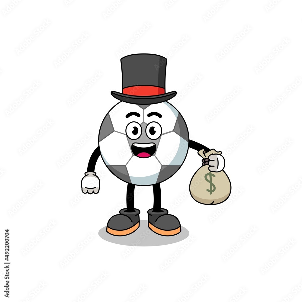 soccer ball mascot illustration rich man holding a money sack soccer ball mascot illustration rich man holding a money sack
