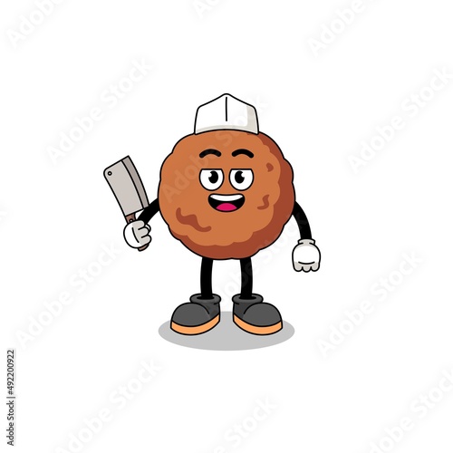 Mascot of meatball as a butcher
