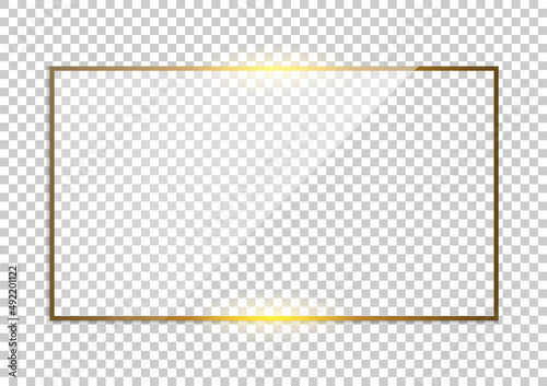 Luxury gold border isolated on transparent background. Glowing gradient effect rectangle frame. Vector illustration.