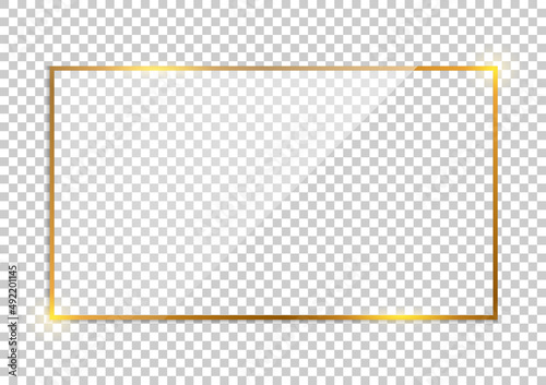 Luxury gold border isolated on transparent background. Glowing gradient effect rectangle frame. Vector illustration.