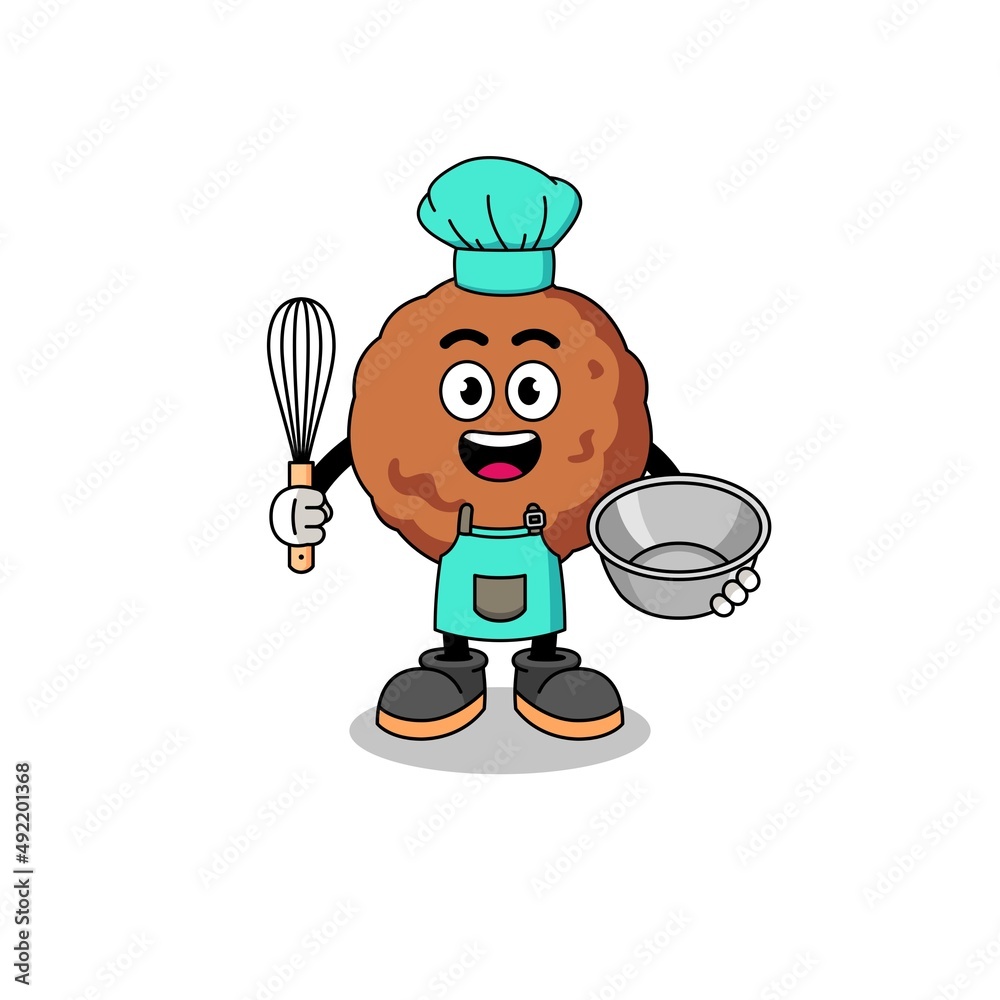 Illustration of meatball as a bakery chef
