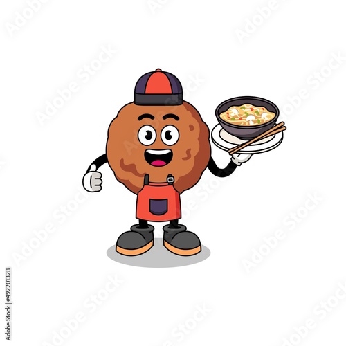 Illustration of meatball as an asian chef