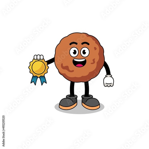 meatball cartoon illustration with satisfaction guaranteed medal