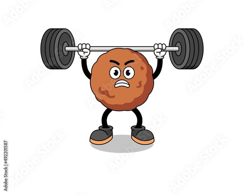 meatball mascot cartoon lifting a barbell