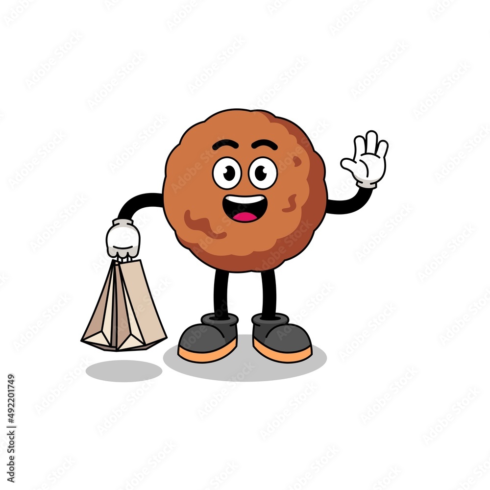 Cartoon of meatball shopping Cartoon of meatball shopping