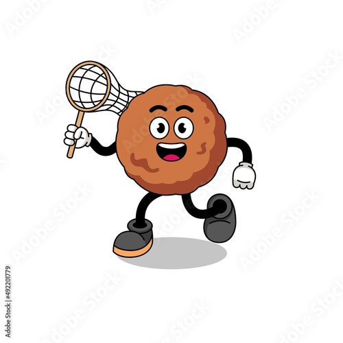 Cartoon of meatball catching a butterfly