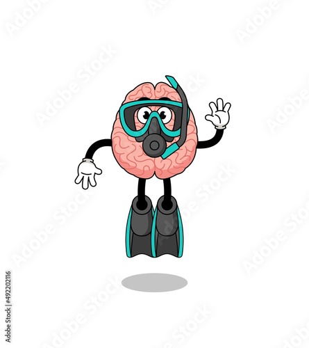 Character cartoon of brain as a diver
