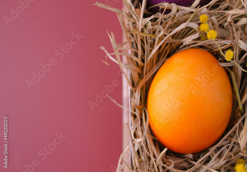 Easter eggs. Festive decoration. Easter. Celebration. Bright holiday. Eggs on a red background. Multi-colored eggs on a red background.