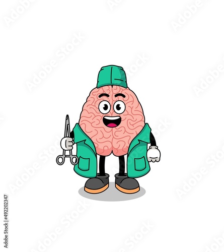 Illustration of brain mascot as a surgeon