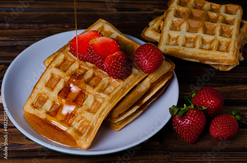 home made waffles with strawberries