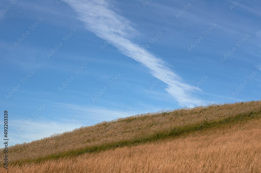 草原と青い空　熊本県南小国町にあるパワースポット「押戸石の丘」