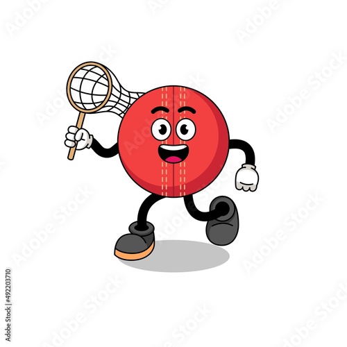 Cartoon of cricket ball catching a butterfly