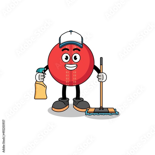 Character mascot of cricket ball as a cleaning services