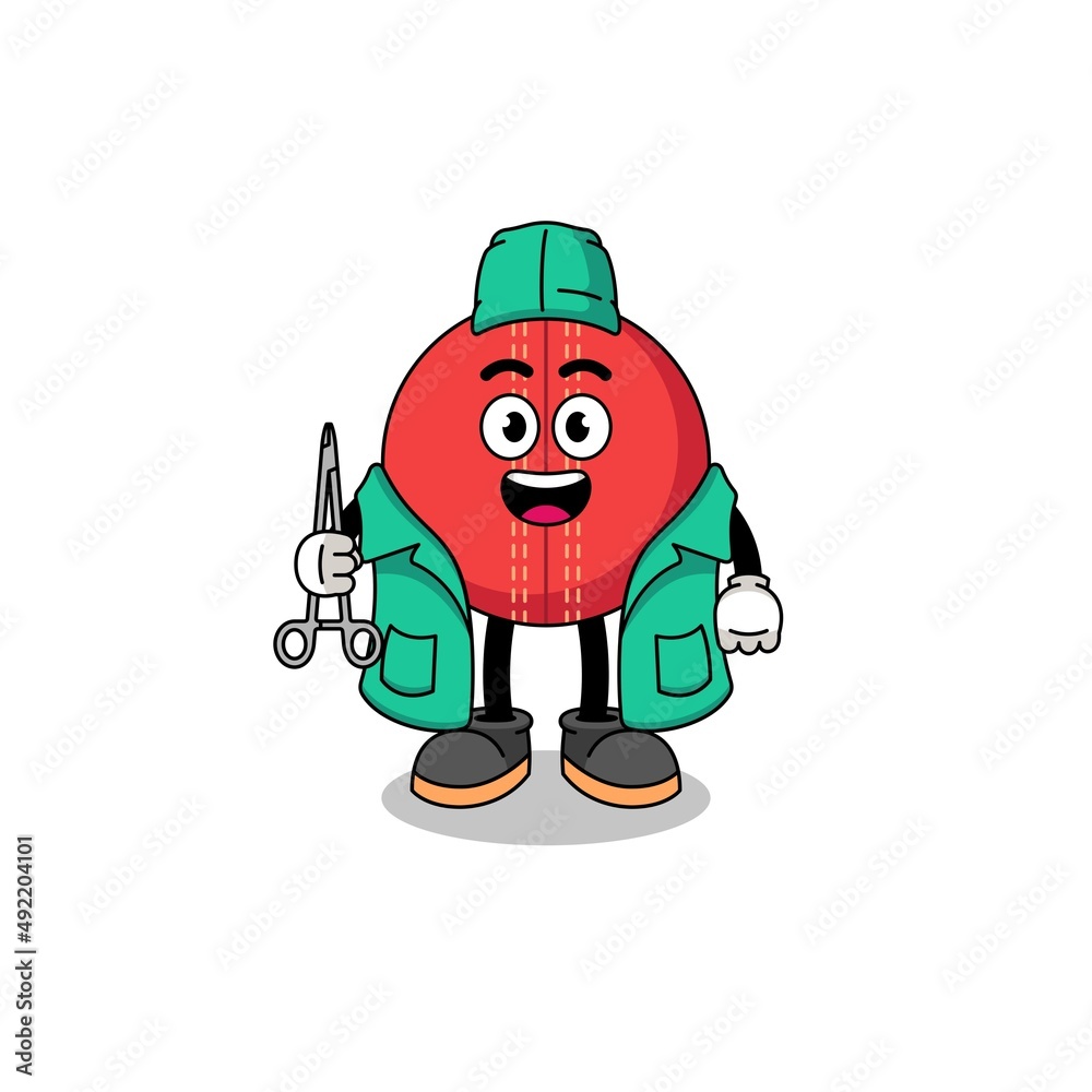 Illustration of cricket ball mascot as a surgeon