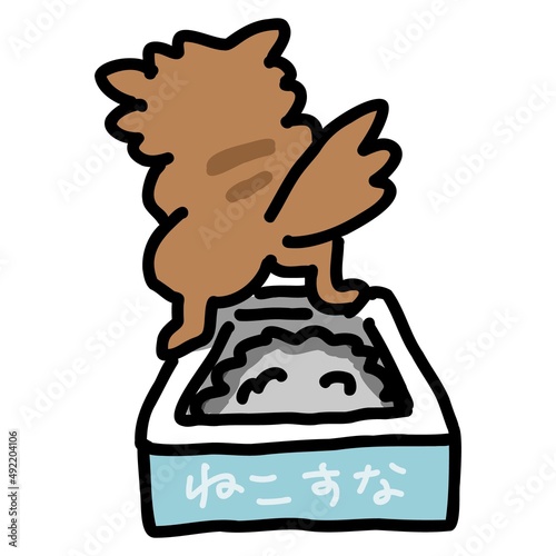 用を足している猫のイラスト