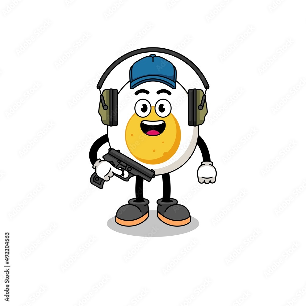 Character mascot of boiled egg doing shooting range Character mascot of boiled egg doing shooting range