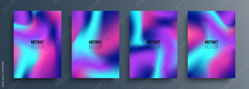 Set of blurred backgrounds with vibrant color gradient for your creative graphic design. Holographic effect. Vector illustration.