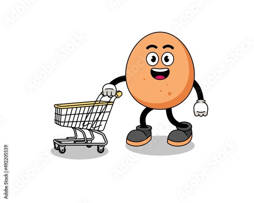 Cartoon of egg holding a shopping trolley