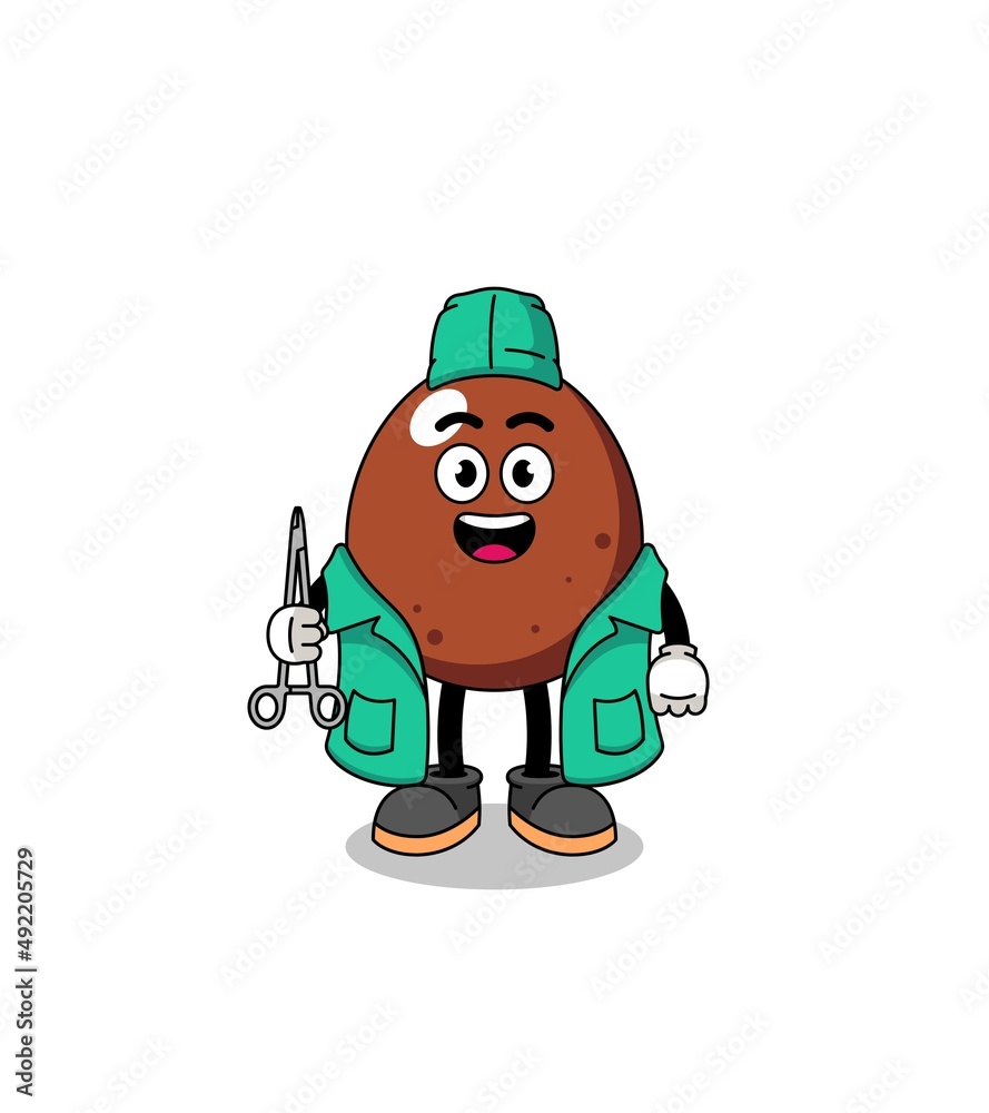 Illustration of chocolate egg mascot as a surgeon