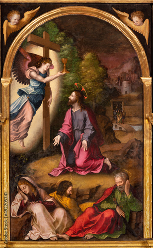 VALENCIA, SPAIN - FEBRUARY 14, 2022: The renaissance painting of Jesus prayer...