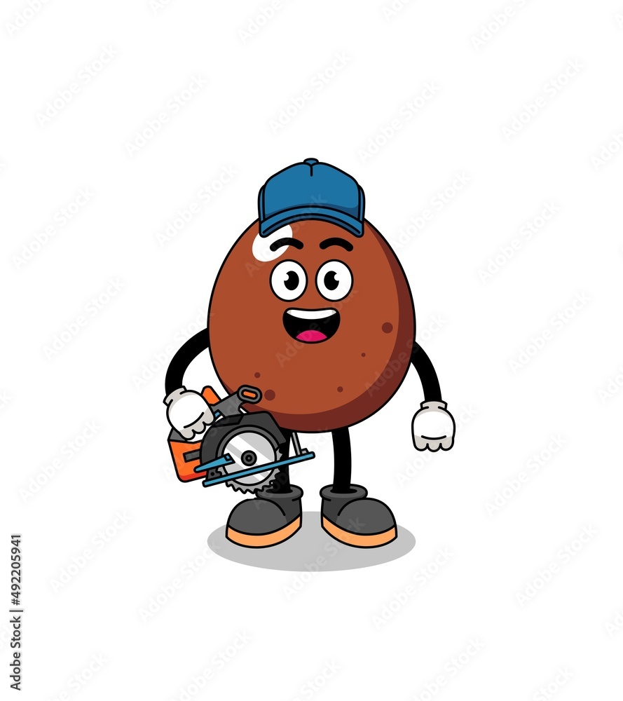 Cartoon Illustration of chocolate egg as a woodworker Cartoon Illustration of chocolate egg as a woodworker