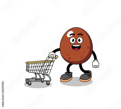 Cartoon of chocolate egg holding a shopping trolley