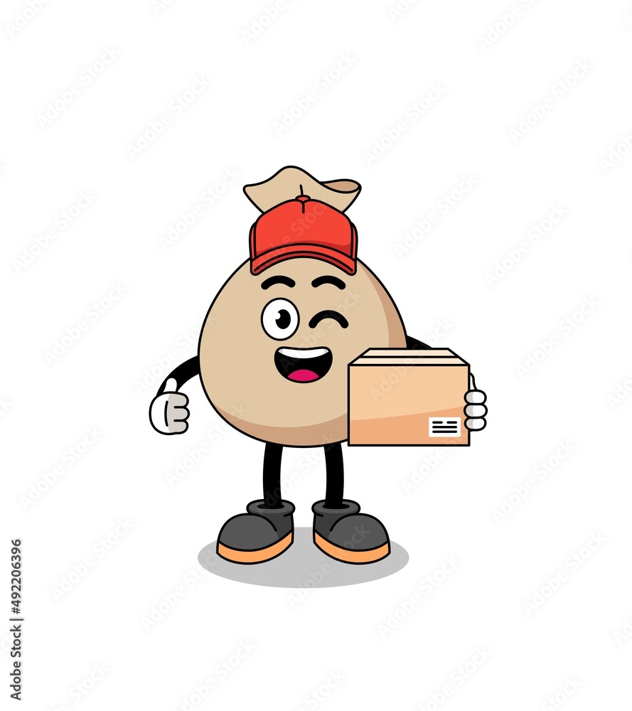money sack mascot cartoon as an courier