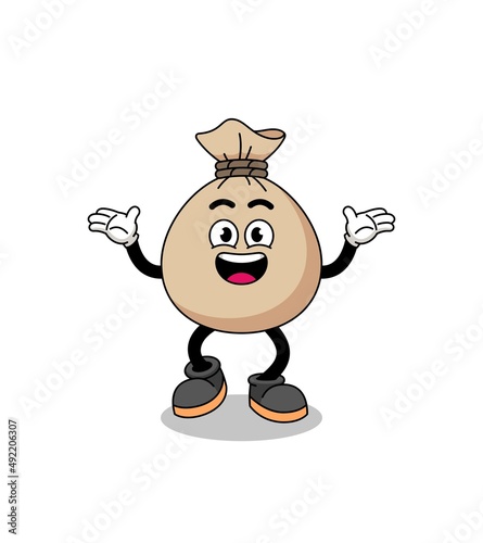 money sack cartoon searching with happy gesture