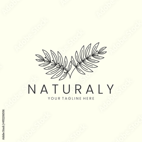 leaf with line art style logo icon template design. fern plant, wedding, garden, sword, indoor, vector illustration
