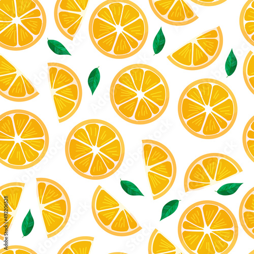 Summer pattern of refreshing citrus fruits. Orange print. Tropical fruits. Summer sweets. Vector illustration