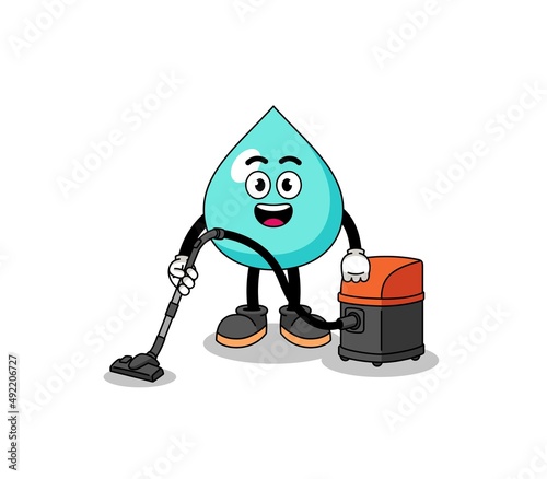 Character mascot of water holding vacuum cleaner