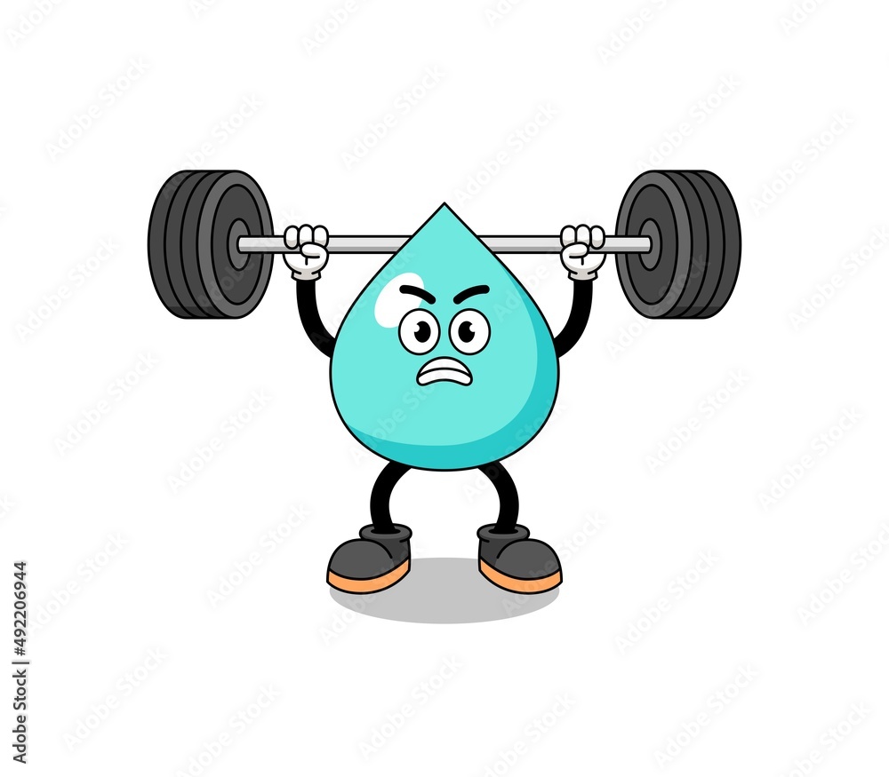 water mascot cartoon lifting a barbell water mascot cartoon lifting a barbell