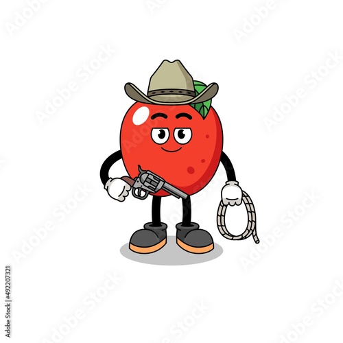 Character mascot of apple as a cowboy