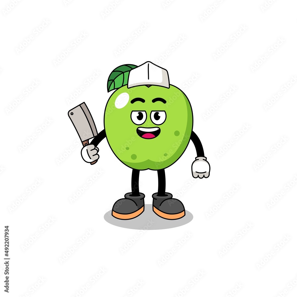 Mascot of green apple as a butcher Mascot of green apple as a butcher
